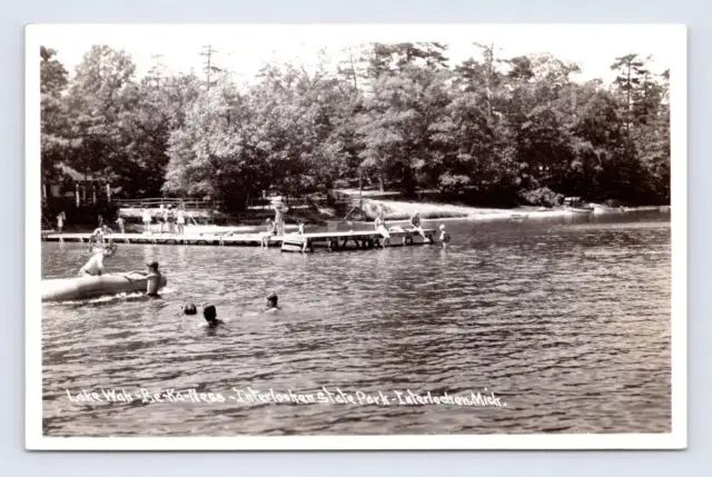 Lake Wah-Be-Ka-Ness INTERLOCHEN Michigan RPPC Vintage Real Photo Postcard ~1930s
