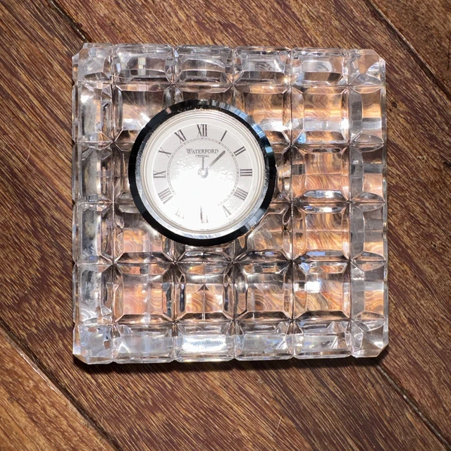 VINTAGE WATERFORD CRYSTAL Square Small Desk Clock White Dial Made in