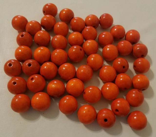 Lot of 50 Vintage 22mm 3/4" Round Rustic Orange Wood Macrame Craft Jewelry Beads