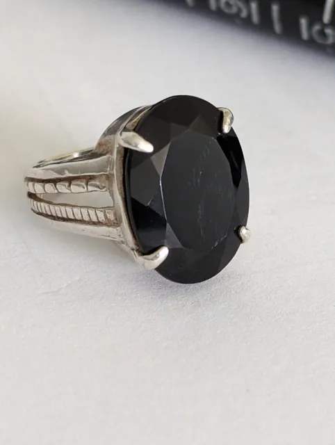 925 Sterling Silver And Faceted Black Onyx ~9.2 Grams Ring Size 5.75 Unisex