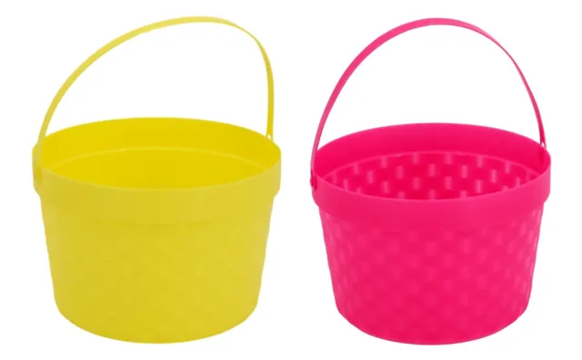 Pink Yellow Easter Buckets, Set of 2 Plastic Easter Bunny Baskets 8 Inch with