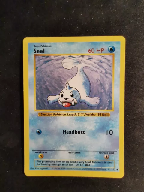 Seel 41/102 Shadowless Base Set Pokemon Card Wizard Of The Coast