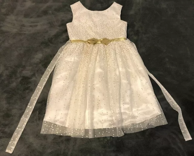 Jona Michelle Girls Dress White Gold Tulle Glitter Size 8 Party Sleeveless