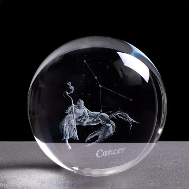Zodiac Sign Ball Silver Stand Engraved 3D Glass Globe Horoscope Gift