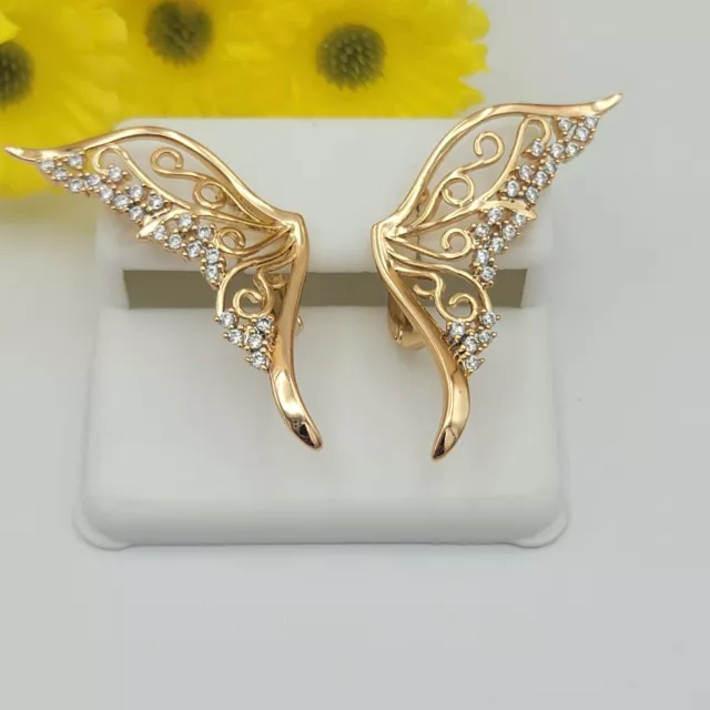 18K Gold Plated. Butterfly Wings CZ Earrings. Fashion
