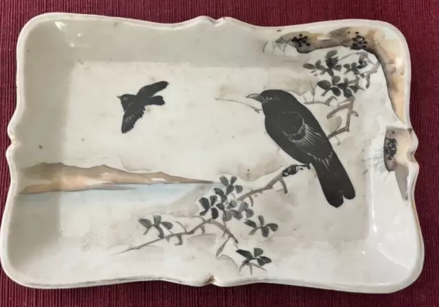 Kutani Porcelain Dish Crows motif c. late 19th-early 20th century