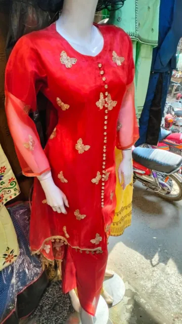 Indian Pakistani Women fancy tissue embroidery tale 3pc
