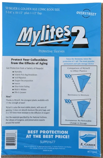 50 E Gerber - Mylites 2 - Mylar Comic Bags #775M2 - Silver/Gold Comics 1950-70