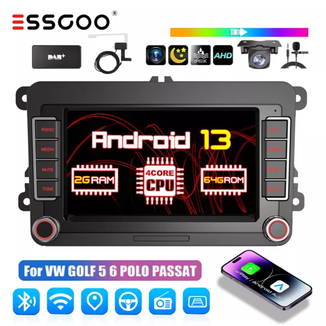 DAB+ Carplay Autoradio Android 13 64G GPS Nav Für VW Golf 5 6 Plus Touran Tiguan