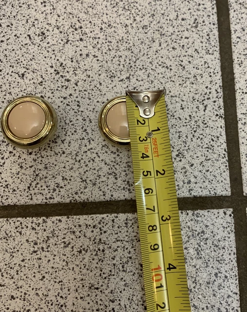 2 boutons beige laiton céramique tire rond tiroir armoire lourd milieu de siècle vintage 9