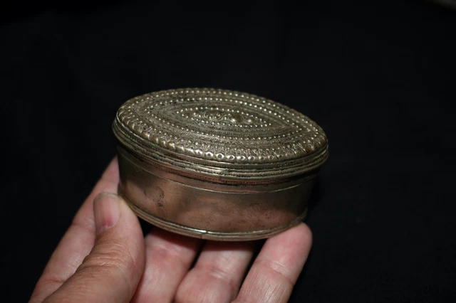 Antique Burmese Repoussed Silver Betel Box from Myanmar