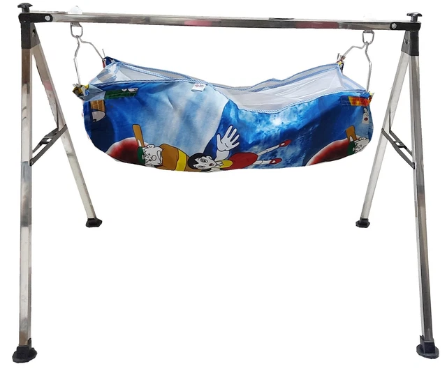 Folding Steel Cradle Square Pipe with Two cotton hammock with mosquito net KR67