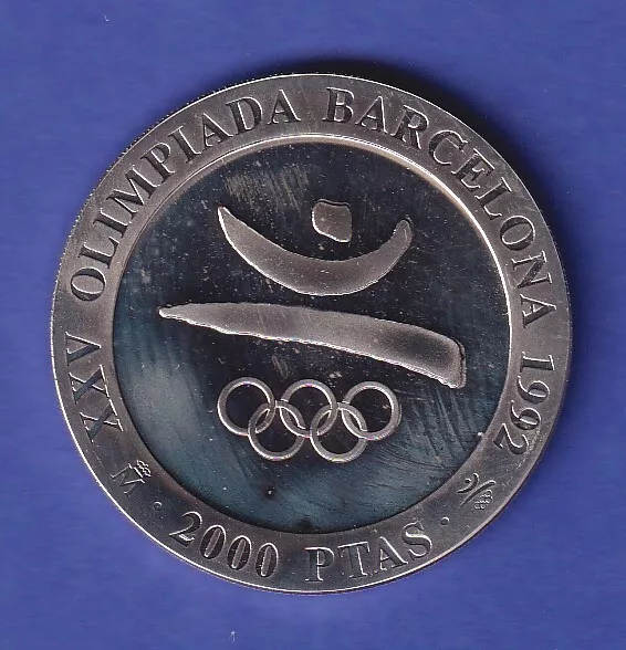 Spanien Silbermünze 2000 Peseten Olympiade Barcelona Emblem 1990 PP