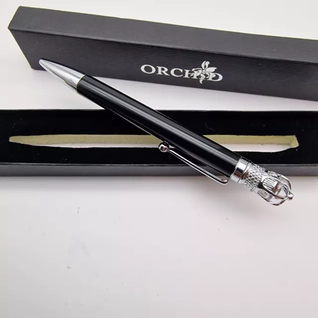 Black & Chrome Jeweled Ballpoint Pen By Orchid with  Presentation Box