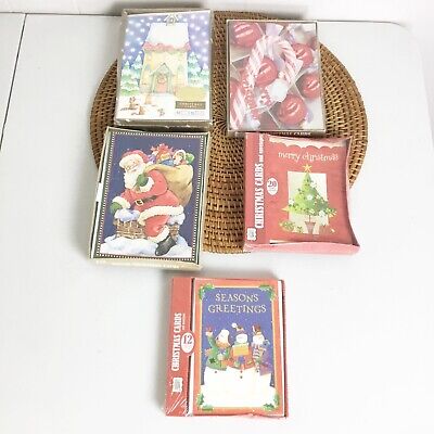 Vintage Lot Of Christmas Cards & Hallmark Of 5 New Boxes Christmas House