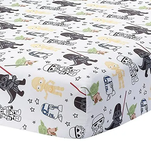 Lambs & Ivy Star Wars Classic Fitted Crib/Toddler Sheet - Yoda/Darth White