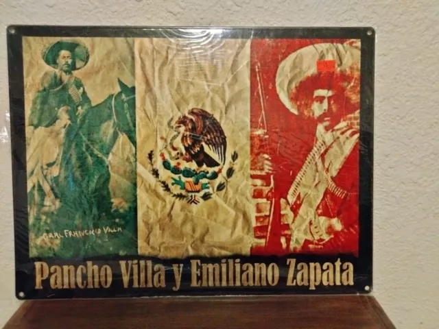 Pancho Villa y Emiliano Zapata Metal Sign, Mexican revolution independence hero