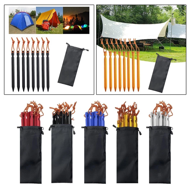 8 Piquets De Tente Alu Longueur 18cm - Lot Avec Pochette De Transport - Camping