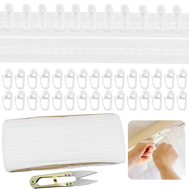 Ruban Fronceur Pour Rideaux - 30 M X 2,5 Cm, Blanc | Pour Créer Des Plis Uniformes, Fixation Facile, Polyester Durable