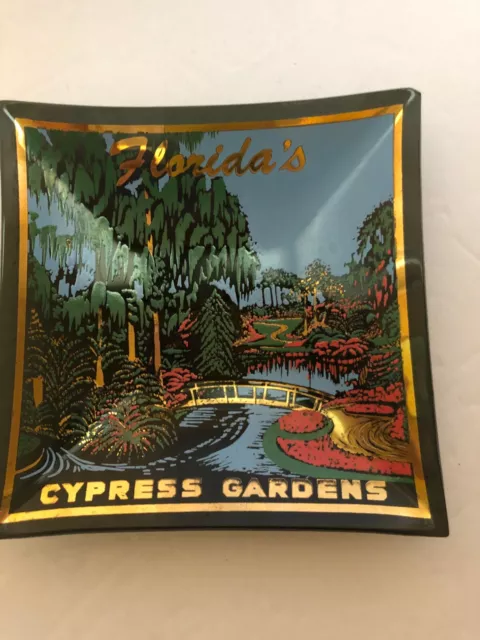 Vintage MCM Bent Glass Ashtray Florida's CYPRESS GARDENS Houze Art