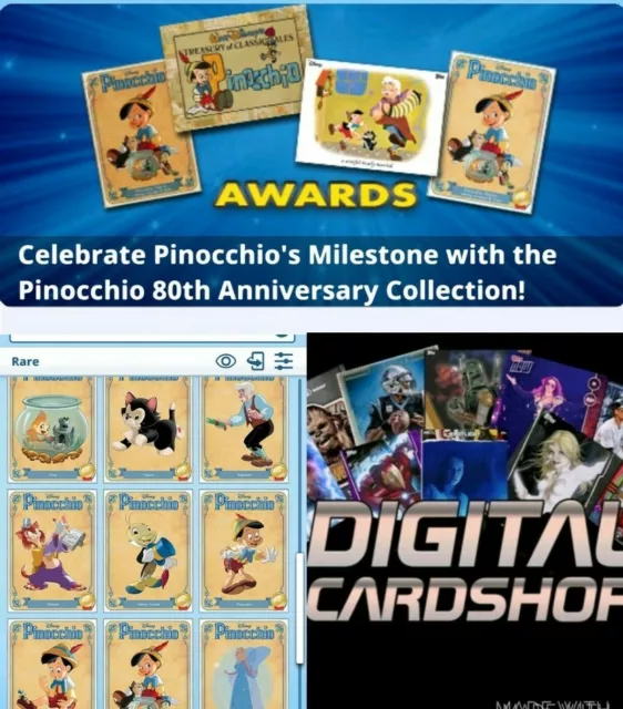 Topps Disney Collect PINOCCHIO 80th Anniversary Variant Character Set of 9 Cards