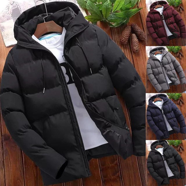 Uomo Caldo Inverno Cotone Piumino Spesso con Cappuccio Parka Trapuntato # Au -