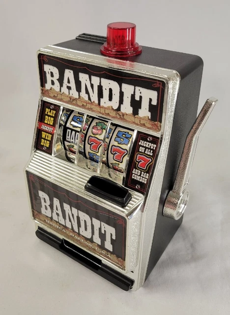Vintage Las Vegas Style Bandit Jackpot Coin Bank Working Miniature Slot Machine