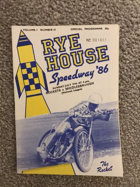 Rye House V Middlesbrough Speedway Programme 27/07/86