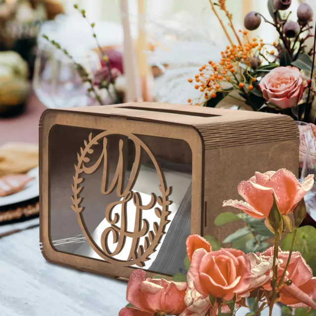 Personalised Laser Cut Wooden Wedding Card Wishing Box - Rectangle