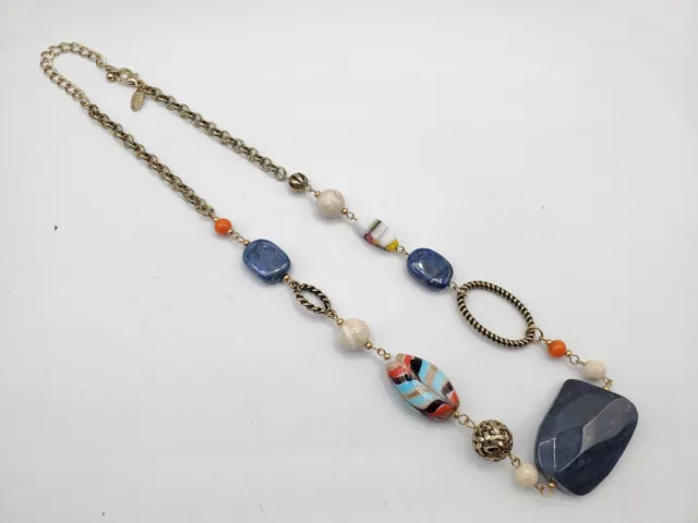 Laura Ashley Gold Tone Sodalite Glass Signed Necklace 24.5"