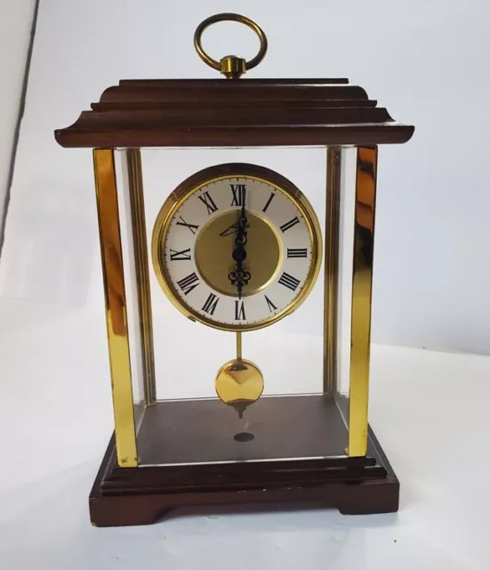 Vintage SCHMID Schlenker Jr. Germany Shelf Clock Carriage Wood & Gold ~ WORKS! Vintage SCHMID Schlenker Jr. Germany Shelf Clock Carriage Wood & Gold ~ WORKS!