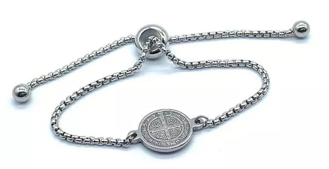 adjustable Stainless Steel bracelet with Saint Benedict lucky Religious Medal