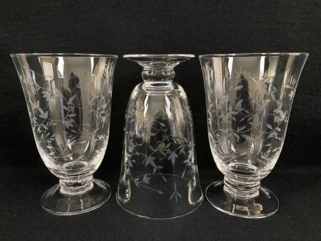 3 Lenox Etched Floral Pattern Clear Water Goblet 6" Tall