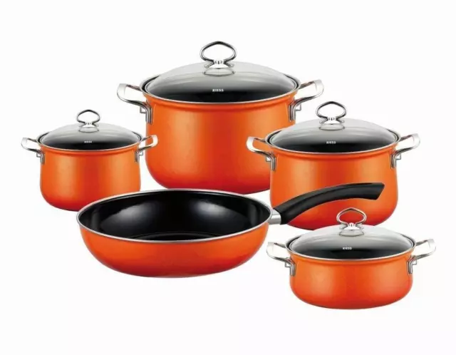 RIESS Ollas De Utensilios Cocina Esmalte Set 5tlg Corall Juego Inducción Sartén