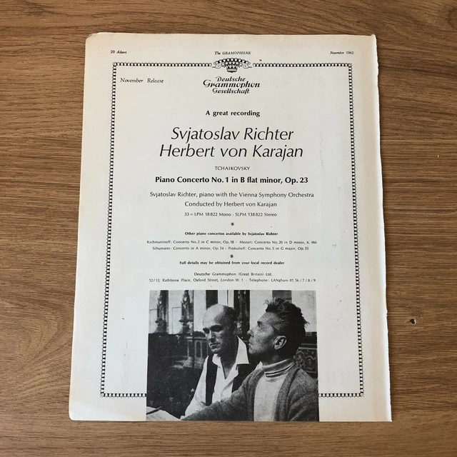(STG)Nov1962 Pg20 Advert11x8" Listen To Svjatoslav Richter & Herbert Von Karajan