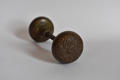Pair of Cast Brass or Bronze Victorian Door Knobs Acanthus Fourfold Antique