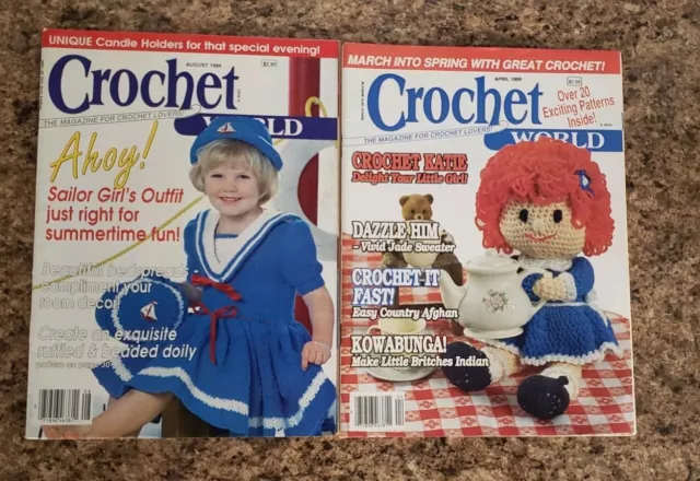 Lot of 2 Crochet World issues from 1989. Free shipping!