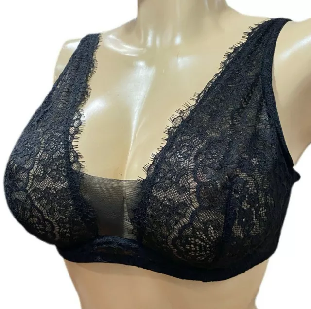 VICTORIAS SECRET DREAM Angels Unlined Plunge Sheer Floral Lace Bra Black  $38.23 - PicClick