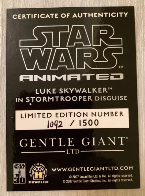 Star Wars Animated Luke Skywalker Stormtrooper Gentle Giant Ltd Edition Statue 18