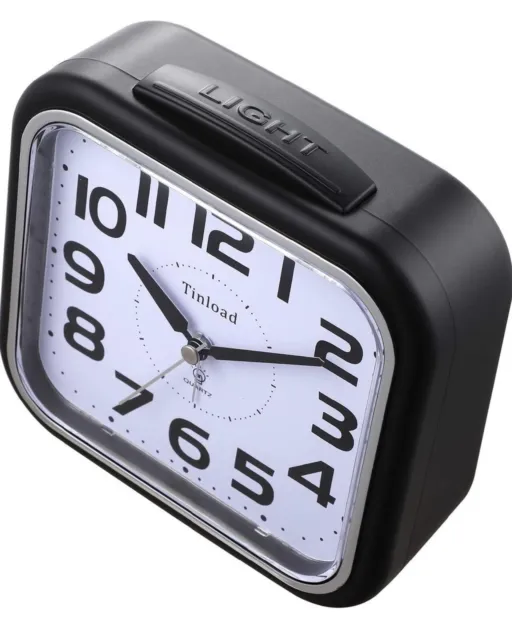 5.5" Large Silent Analog Alarm Clock Non Ticking, Gentle Wake, Beep Sounds-Black