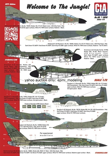 Cta-03 1/72 Cta Us Navy Aircraft Vietnam Test Camouflage Paint Machine Decal Set