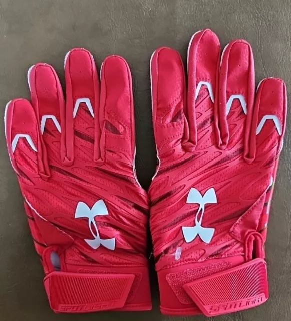 Under Armour Spotlight Receiver Red Football Gloves Men's Size Large NWT