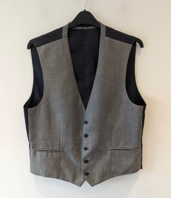 Next Mens Waistcoat Size 46R (117cm) Grey And Navy Button Up Front Pockets VGC