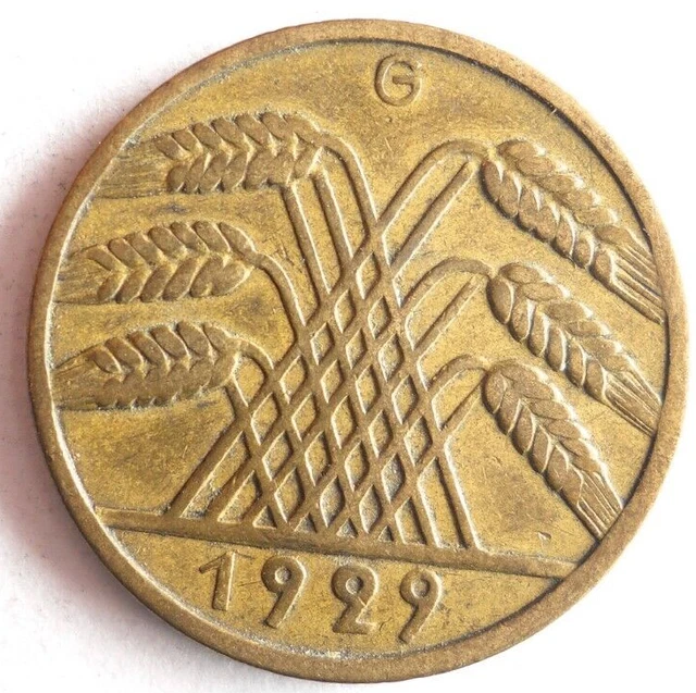 1929 G WEIMAR GERMANY 10 PFENNIG - Excellent Coin - FREE SHIP - Bin #705