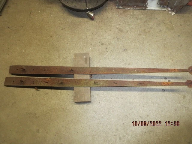 Antique Hand Forged Pair Iron Barn Door Strap Hinges 42 inch Long x 2 inch Pair 2
