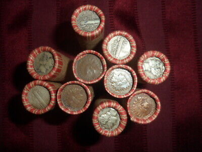 Unsearched Wheat Cent Rolls With 1 Indian Head Cent & 1 Mercury Dime On The End