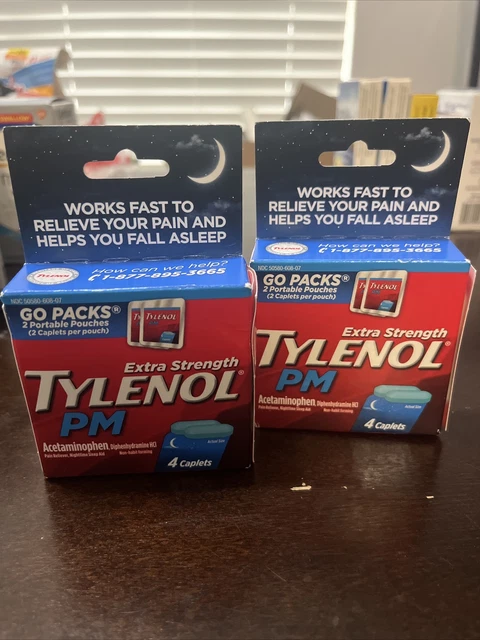 (2) Tylenol PM Extra Strength Caplets Pain Reliever, Nighttime Sleep Aid