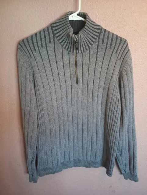 Vintage Calvin Klein Jeans Sweater Men's Large L Grey Ribbed Turtleneck 1/4 Zip