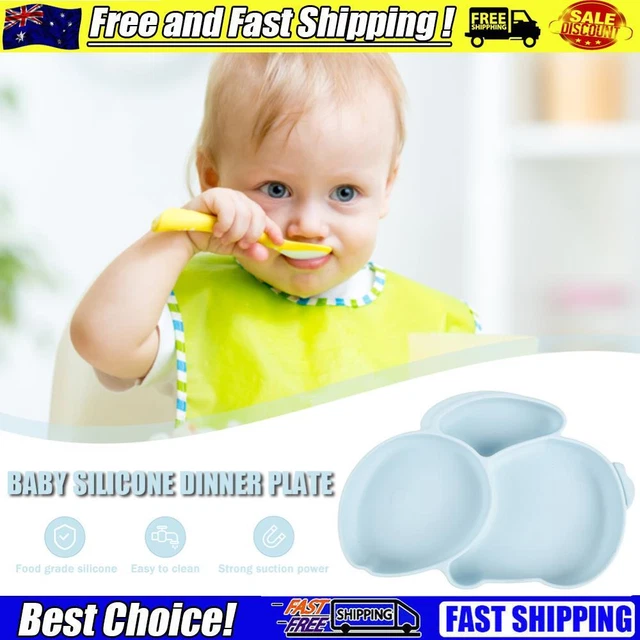 Cartoon Children Dishes Silicone Baby Feeding Dishes Baby Cutlery (Light Blue)
