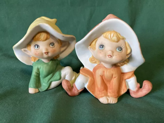 HOMCO Flower Pixie Elves Fairy Elf Home Interior lot 2 Ceramic Figurines Statues